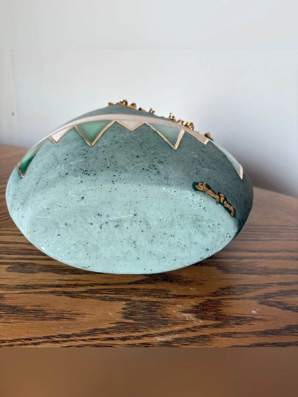 Sharon Penn Southwest Green 22K Gold Accent Pottery Vase Artist Signed